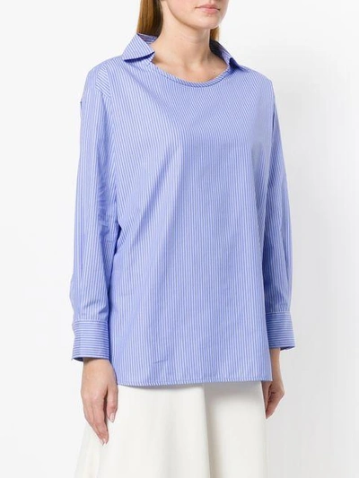 Shop Alberto Biani Pinstriped Collarless Shirt In Blue