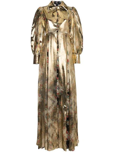Shop Gucci Floral Print Maxi Gown In Metallic