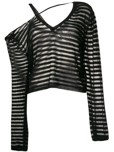 Shop Ann Demeulemeester Sheer Striped Asymmetric Knitted Top