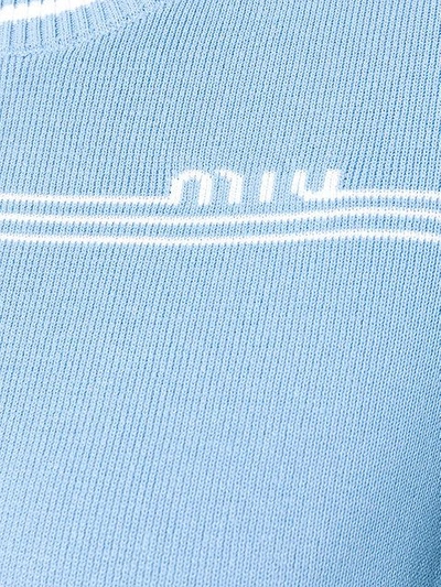 Shop Miu Miu Cropped Logo Knitted Top In Blue