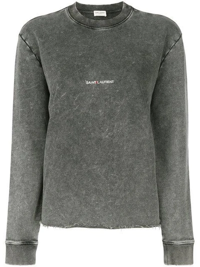 Shop Saint Laurent Washed Logo Sweatshirt  In 1059 Noir Delave