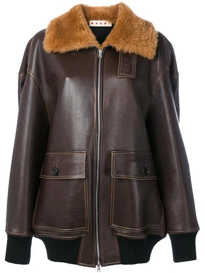 Shop Marni Shearling Trim Jacket