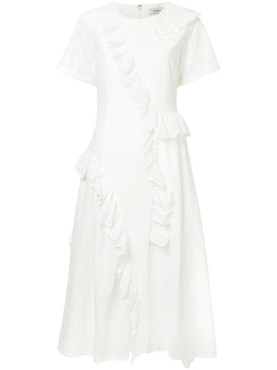 Shop Goen J Goen.j Broderie-anglaise Flared Midi Dress - Weiss In White