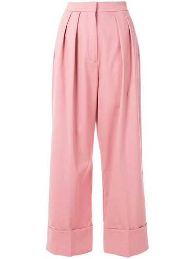 Shop Sara Battaglia Wide Leg High Waist Trousers In Pink & Purple