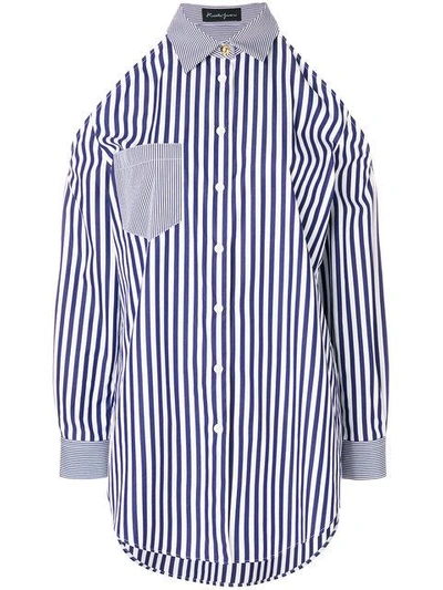Shop Rossella Jardini Striped Cold Shoulder Shirt In Blue