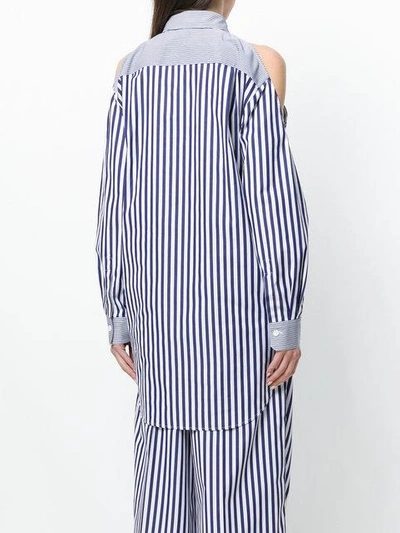 Shop Rossella Jardini Striped Cold Shoulder Shirt In Blue