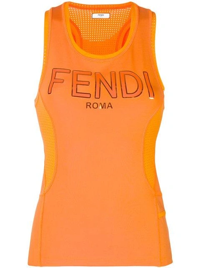 Shop Fendi Logo Print Tank Top - Yellow