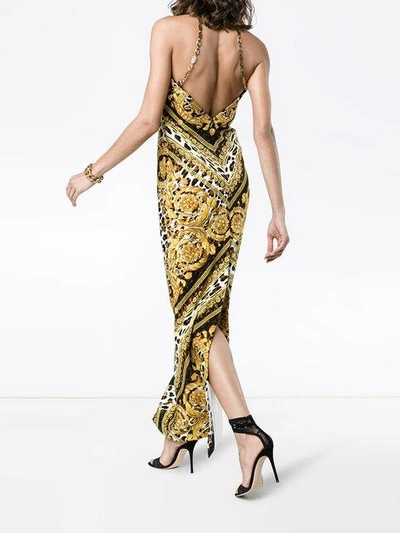 Shop Versace Silk Baroque And Leopard Print Dress In A7900 Nero/gold