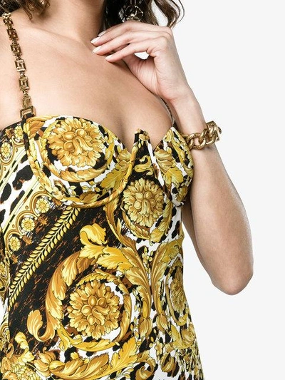 Shop Versace Silk Baroque And Leopard Print Dress In A7900 Nero/gold