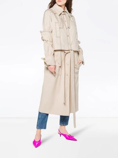 Shop Jw Anderson Calico Double Layer Trench Coat In Neutrals