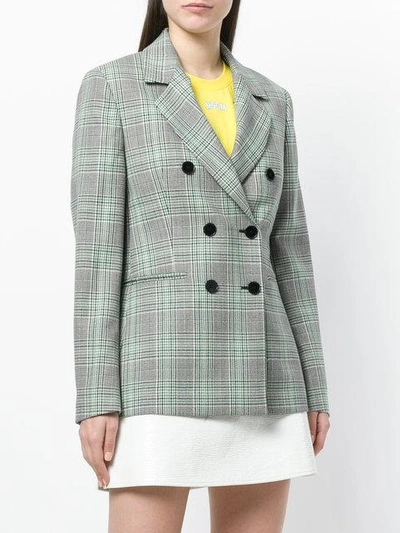 Shop Msgm Check Double-breasted Blazer - Green