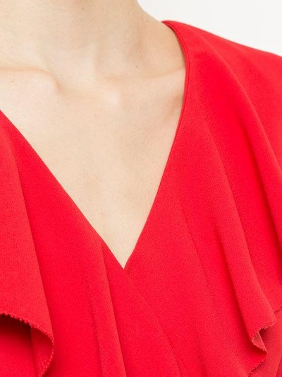 Shop Goen J Fluted Sleeve Ruffle Trim Wrap Dress In Red
