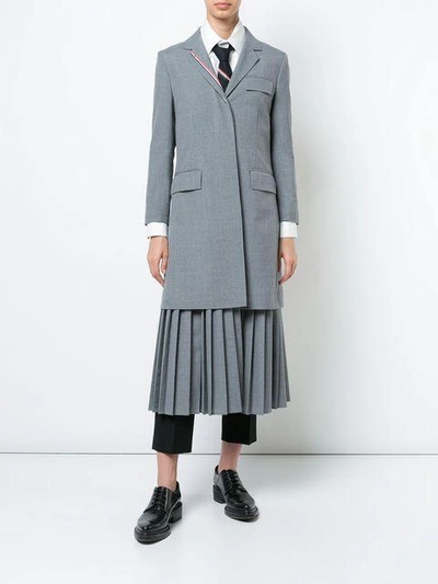 Pleated Bottom Chesterfield Overcoat In School Uniform Plain Weave