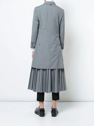 Shop Thom Browne Pleated Bottom Chesterfield Overcoat In School Uniform Plain Weave