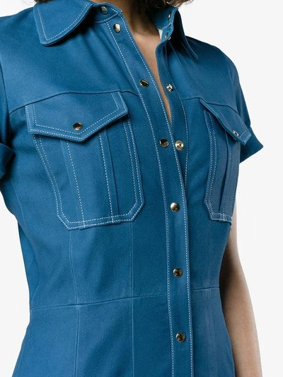 Shop Skiim Leather Button Down Mini Dress - Blue