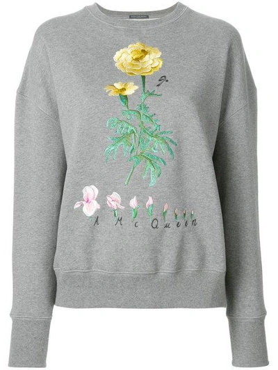 Shop Alexander Mcqueen Floral Embroidered Sweatshirt In Grey