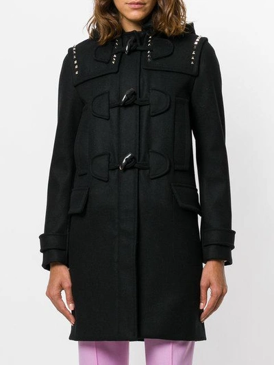 Shop Valentino Rockstud Duffle Coat In Black