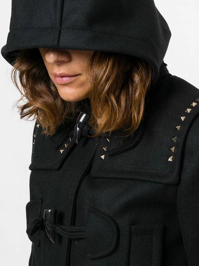 Shop Valentino Rockstud Duffle Coat In Black