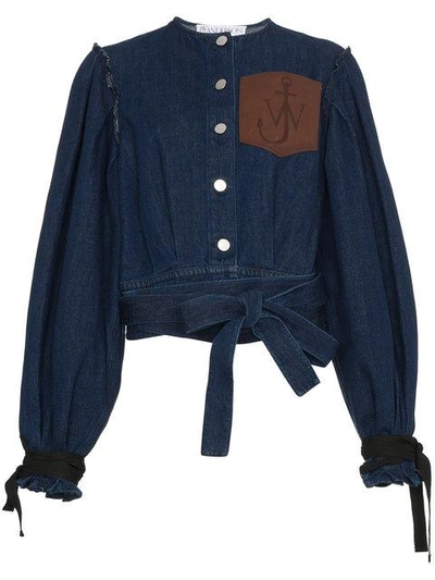Shop Jw Anderson Leather Pocket Denim Jacket In Blue