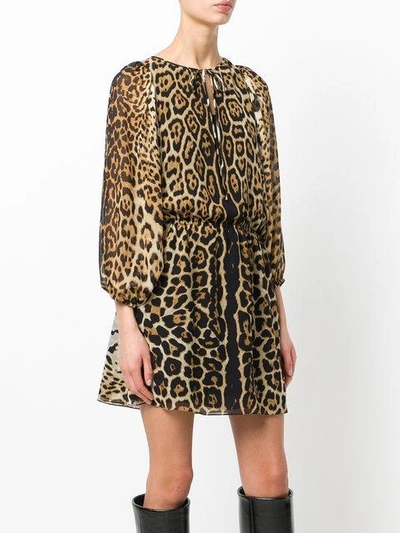 Shop Saint Laurent Leopard-print Mini Dress In Black