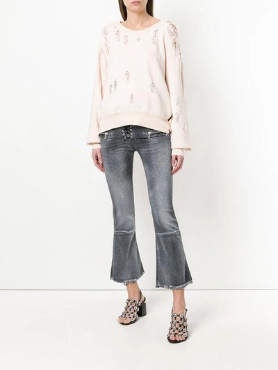 lace up front cropped jeans