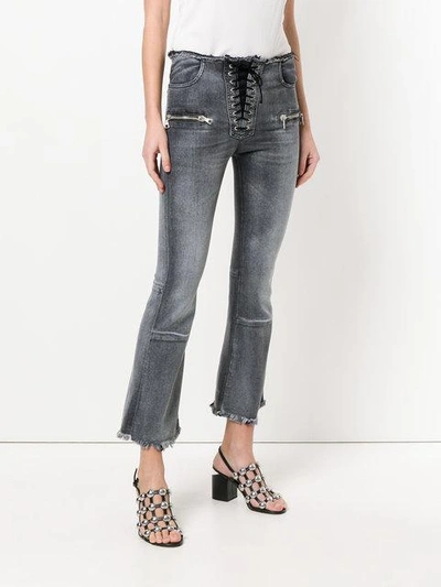 Ben Taverniti Unravel Project Lace-up Flared Cotton Denim Jeans In Grey