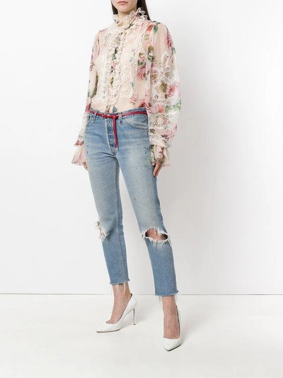 Shop Dolce & Gabbana Floral Print And Lace Panel Shirt In Pink