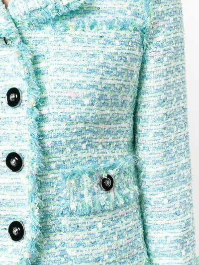 Shop Alessandra Rich Tweed Button Jacket - Blue