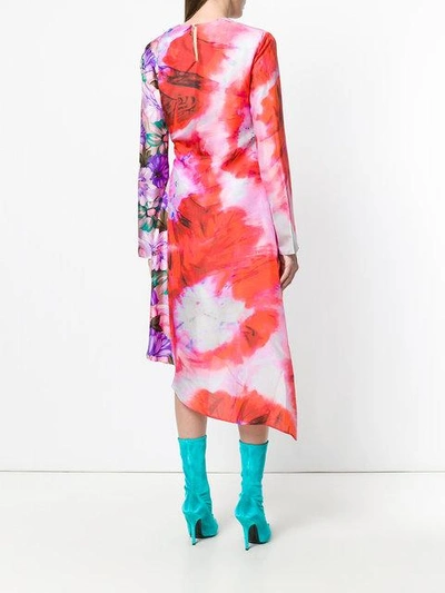 Shop Msgm Wrap Front Asymmetric Dress In Multicolour