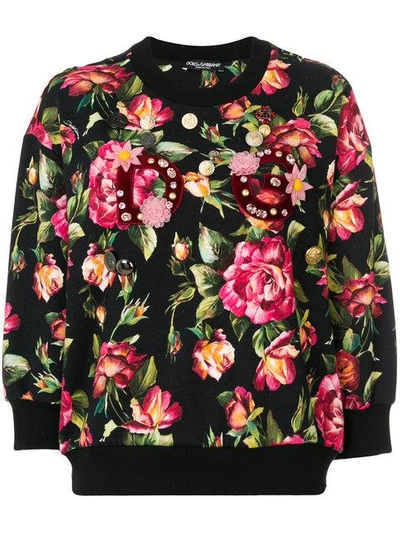 Shop Dolce & Gabbana Appliqué Detail Floral Sweatshirt - Black