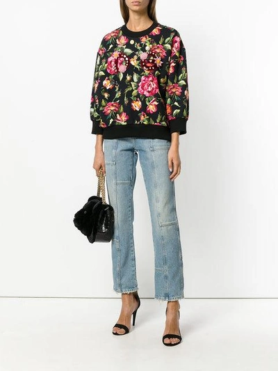 Shop Dolce & Gabbana Appliqué Detail Floral Sweatshirt - Black