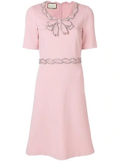 Shop Gucci Crystal Embellished Dress In Pink