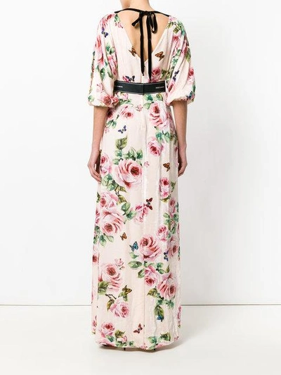 Shop Dolce & Gabbana Rose Print Brocade Long Dress In Pink