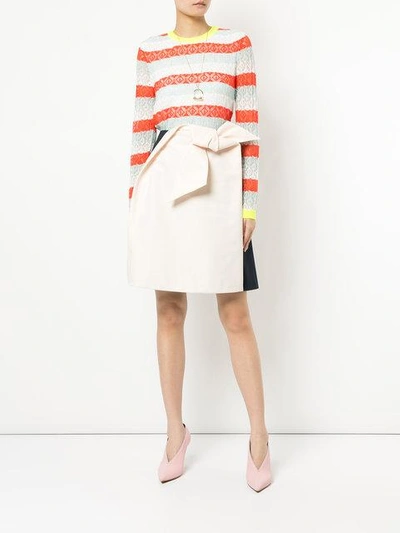 Shop Delpozo Origami-bow Two-tone Skirt In Neutrals