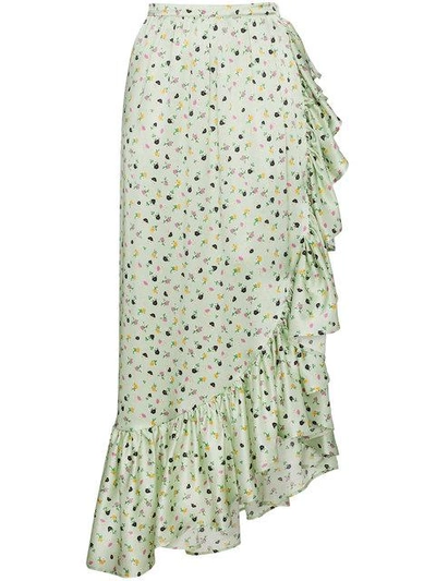 Shop Attico Silk Floral Wrap Skirt In Green