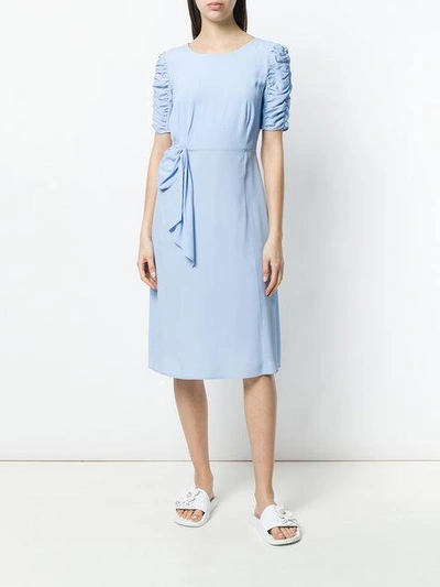 Shop P.a.r.o.s.h Ruched Sleeves Midi Dress With Bow Drape Detail