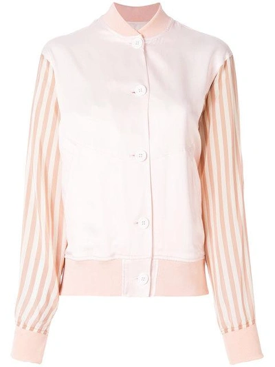 Shop Mm6 Maison Margiela Striped Sleeve Bomber Jacket In Pink