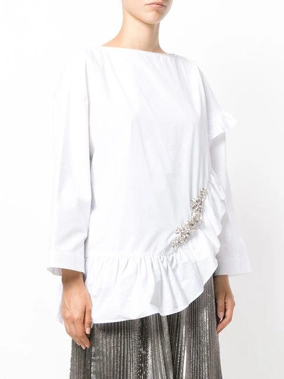 Shop Christopher Kane Crystal Frill Cotton Top - White