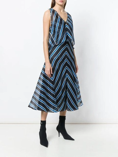 Shop Fendi Striped Flared Dress In Blue