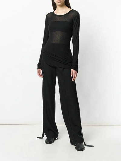 Shop Ann Demeulemeester Semi-sheer Long Top - Black