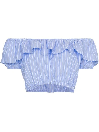Shop Miu Miu Off-shoulder Strap Cropped Top In Blue ,white