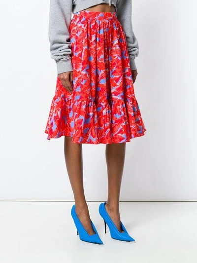 Shop Msgm Leaf Print Midi Skirt