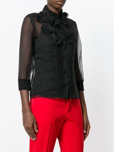 Shop Givenchy Sheer Ruffle Placket Blouse In Black