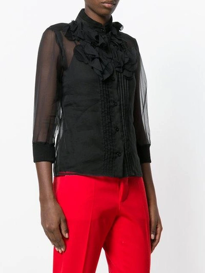 Givenchy Sheer Ruffle Placket Blouse In Black