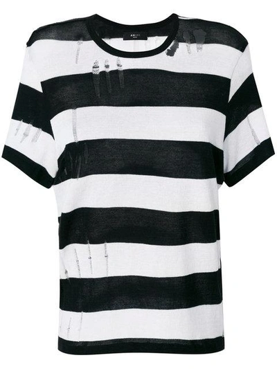 Shop Amiri Distressed Striped T-shirt - Black