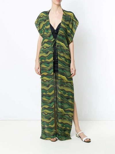 Shop Amir Slama Side Slits Printed Kaftan In Green