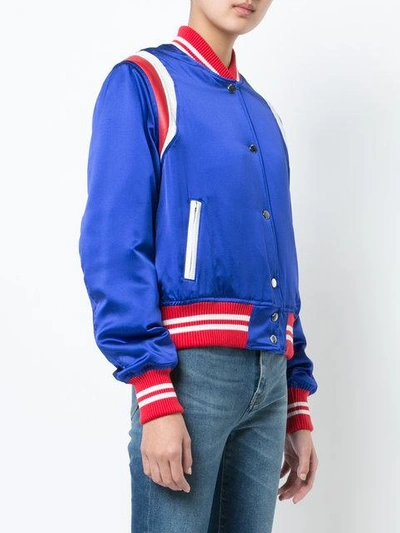 Satin Trimmed Denim Jacket in Blue - Amiri