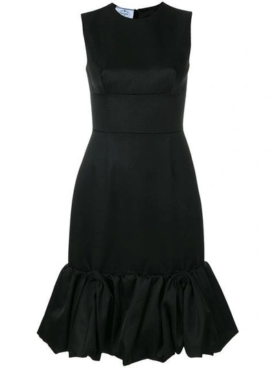 Prada Fluted Wool And Silk-blend Satin Dress In Black