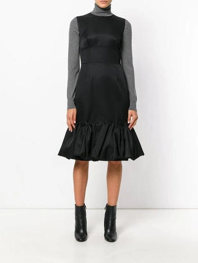Prada Fluted Wool And Silk-blend Satin Dress In Black