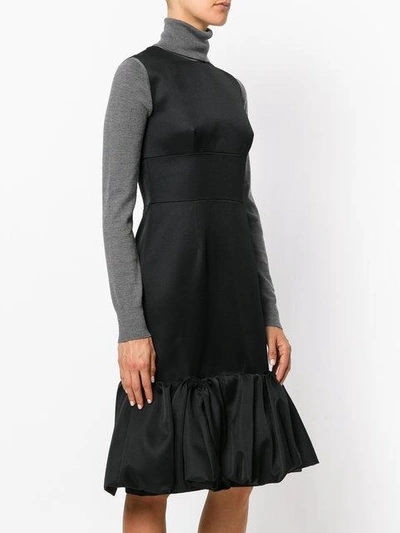 Prada Fluted Wool And Silk-blend Satin Dress In Black